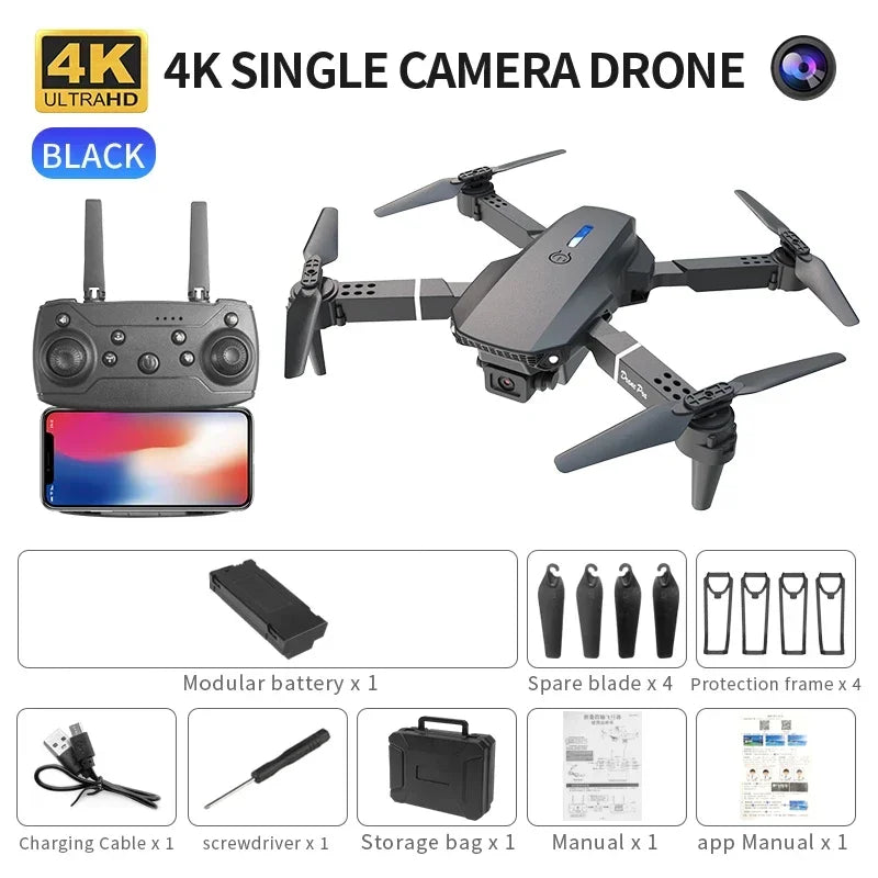 Mini Drone de controle remoto e88 4k hd câmera aérea wifi fpv dobrável quadcopter rc helicóptero brinquedo das crianças presente