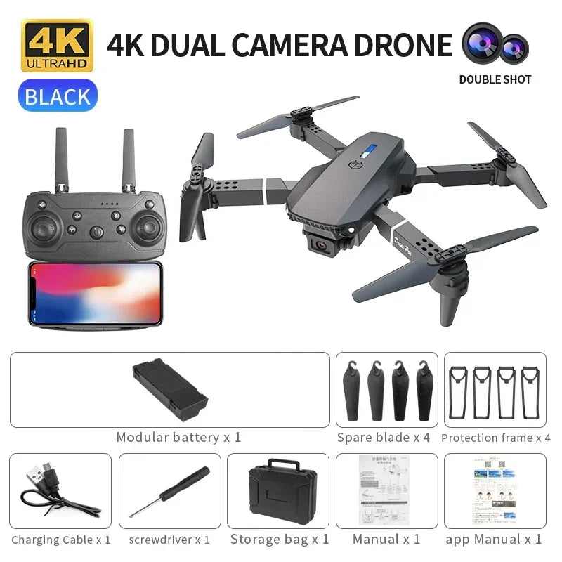 Mini Drone de controle remoto e88 4k hd câmera aérea wifi fpv dobrável quadcopter rc helicóptero brinquedo das crianças presente